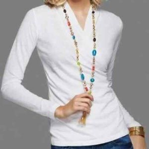 Cabi White crossover long sleeve wrap tee #106 M EUC Vintage